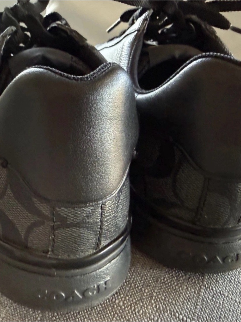 Coach Shoes Mens Size 9D Black Signature G4949 Low Top Sneakers Logo Leather - Picture 6 of 12